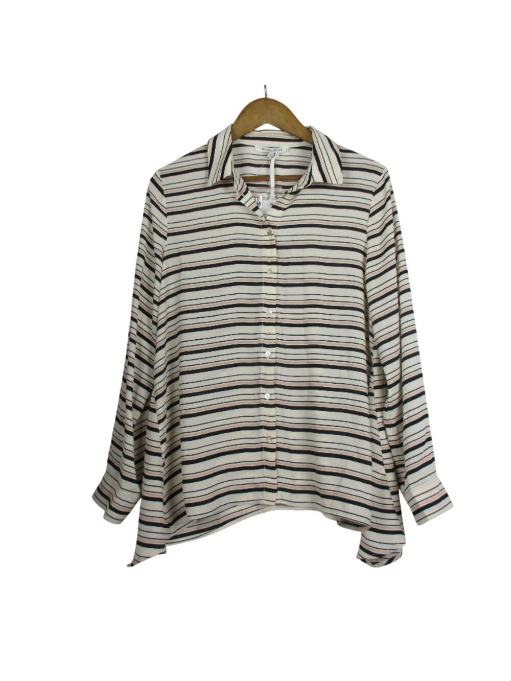 Rose + Olive Striped Long Sleeve Button-Up Blouse Size M Effortless Elegance NWT